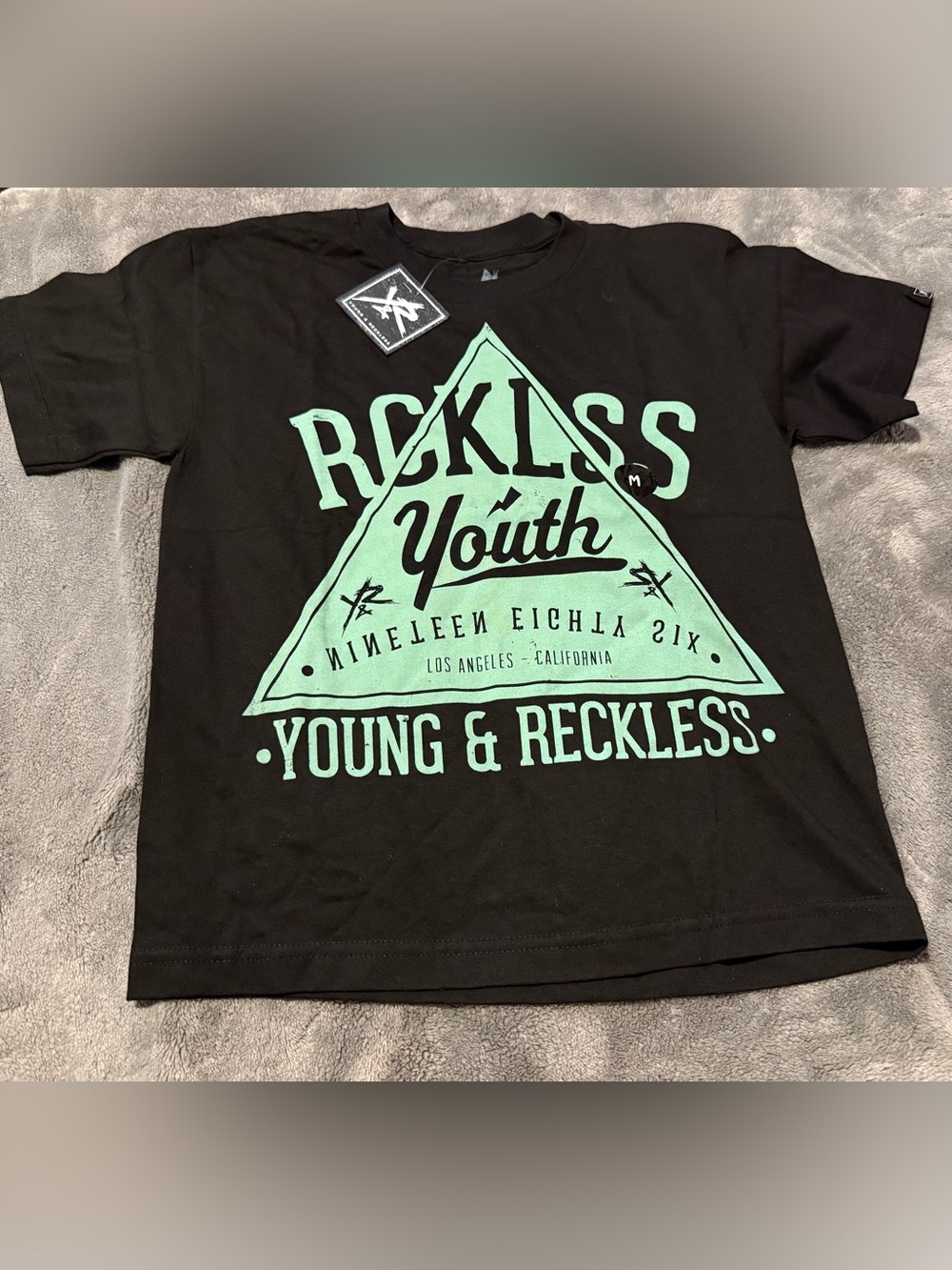 Young & Reckless Kids Black Tee with Mint Graphic Triangle Logo